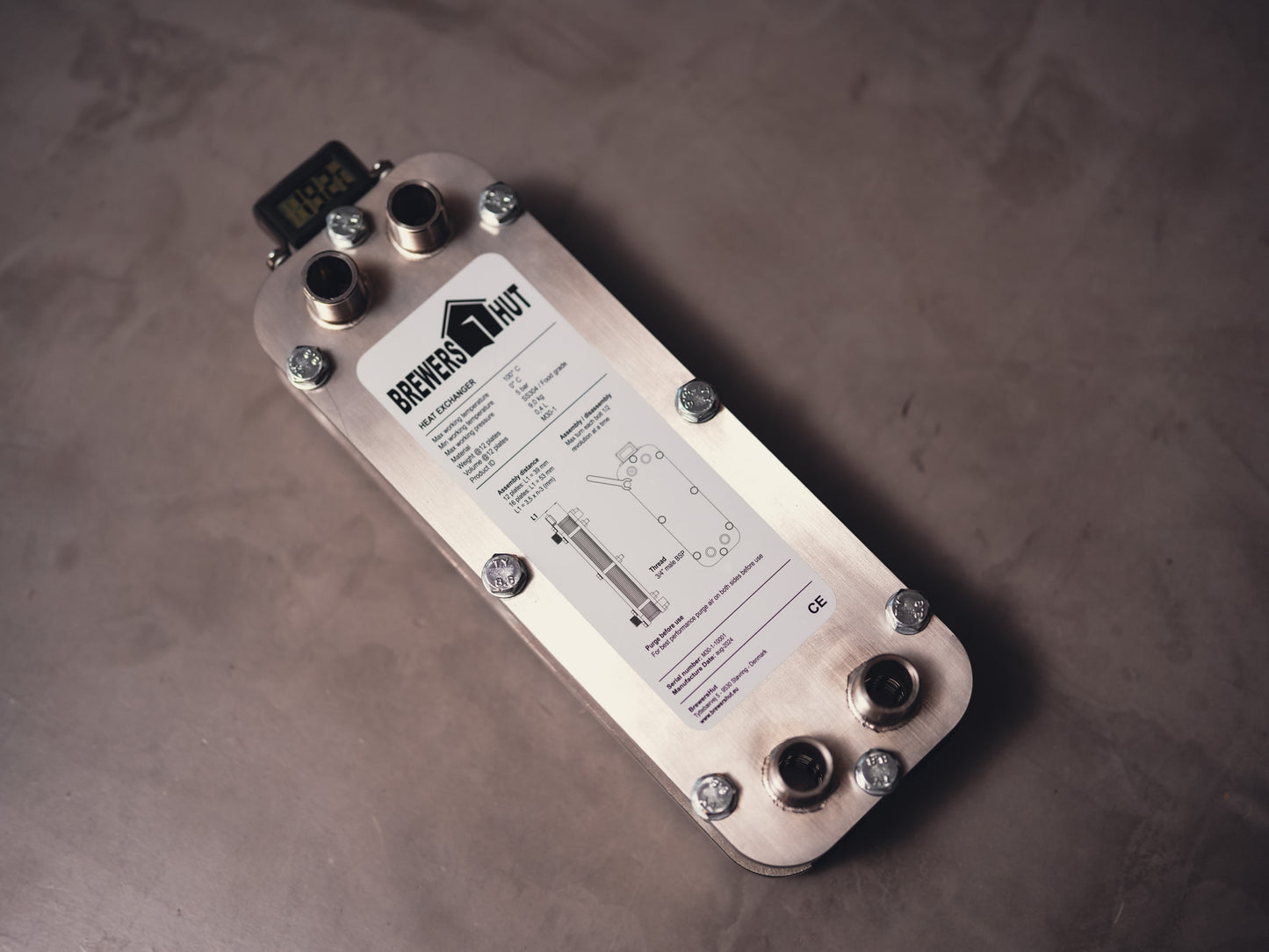 Adskillelig pladevarmeveksler til køling af urt | integreret temperatur sensor | Chiller | Ølbrygning | Hjemmebryg | Øludstyr