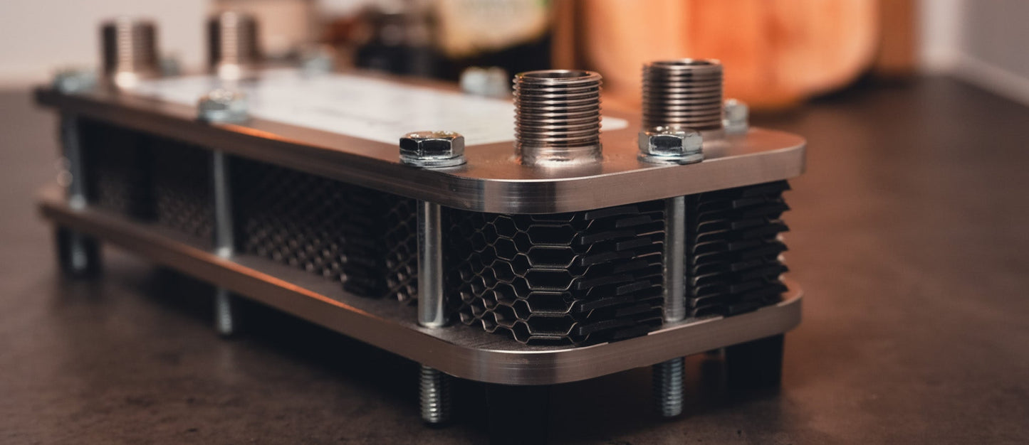 Adskillelig Varmeveksler til urt køling og ølbrygning fra www.brewershut.dk. Erstatter en chiller, spiralkøler eller modstrømskøler. 