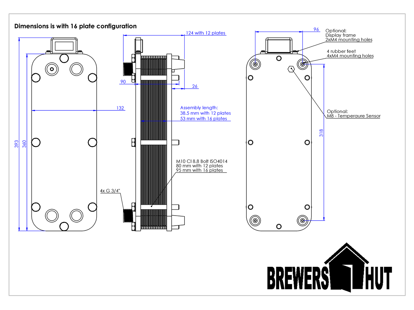 Heat Exchanger + 16 platten + Temperature Kit