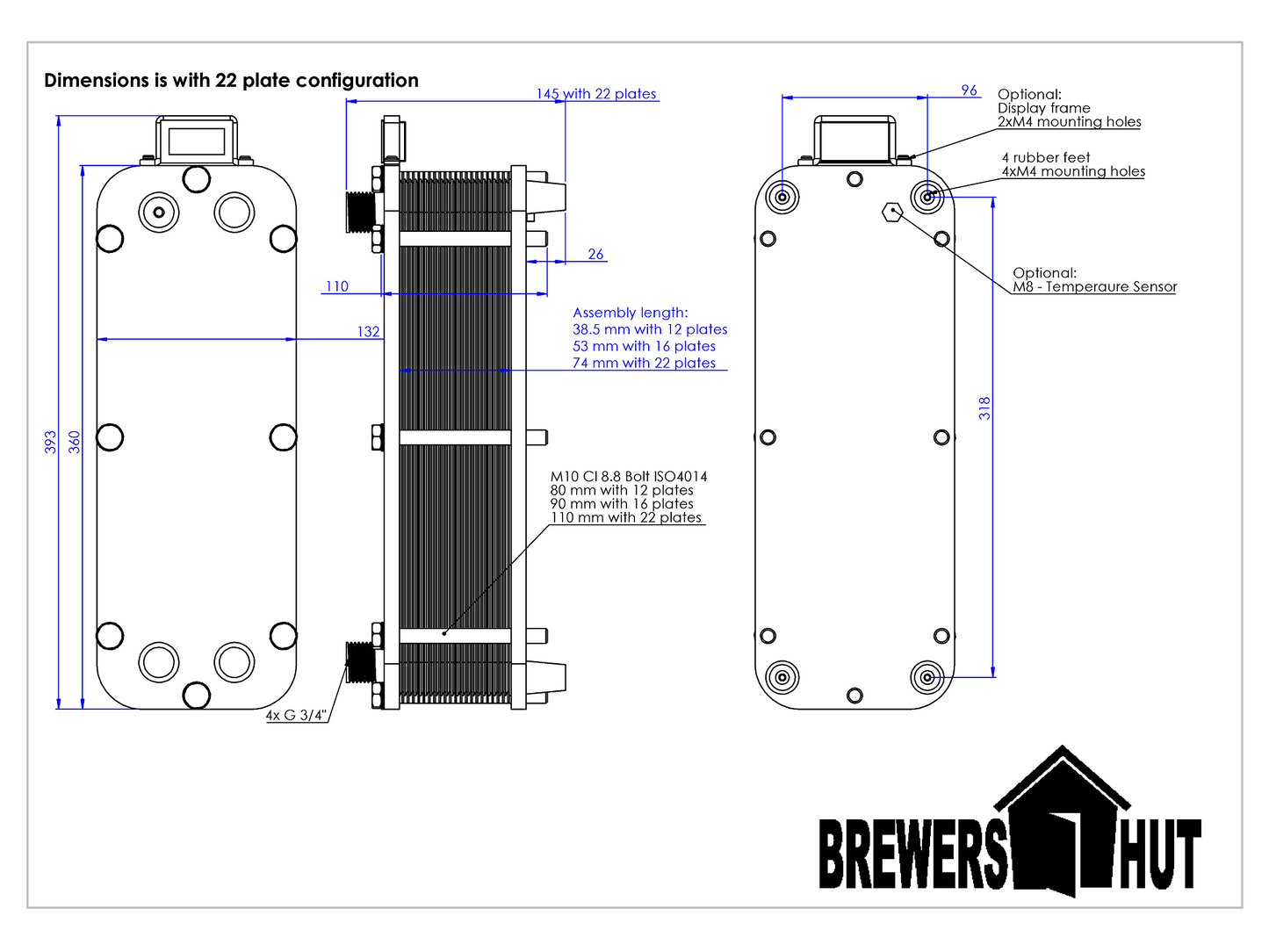 Heat Exchanger + 22 platten + Temperature Kit