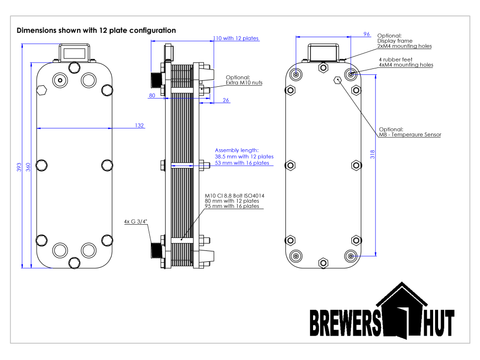Adskillelig pladevarmeveksler til køling af urt | integreret temperatur sensor | ølbrygning