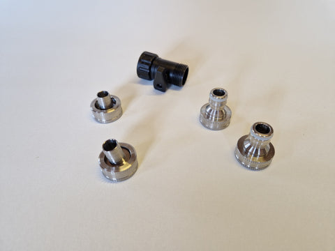 Connection kit til pladevarmeveksler | 2 x slang studs G3/4" | 2 x haveslange koblinger G3/4" | 1 x kugle ventil